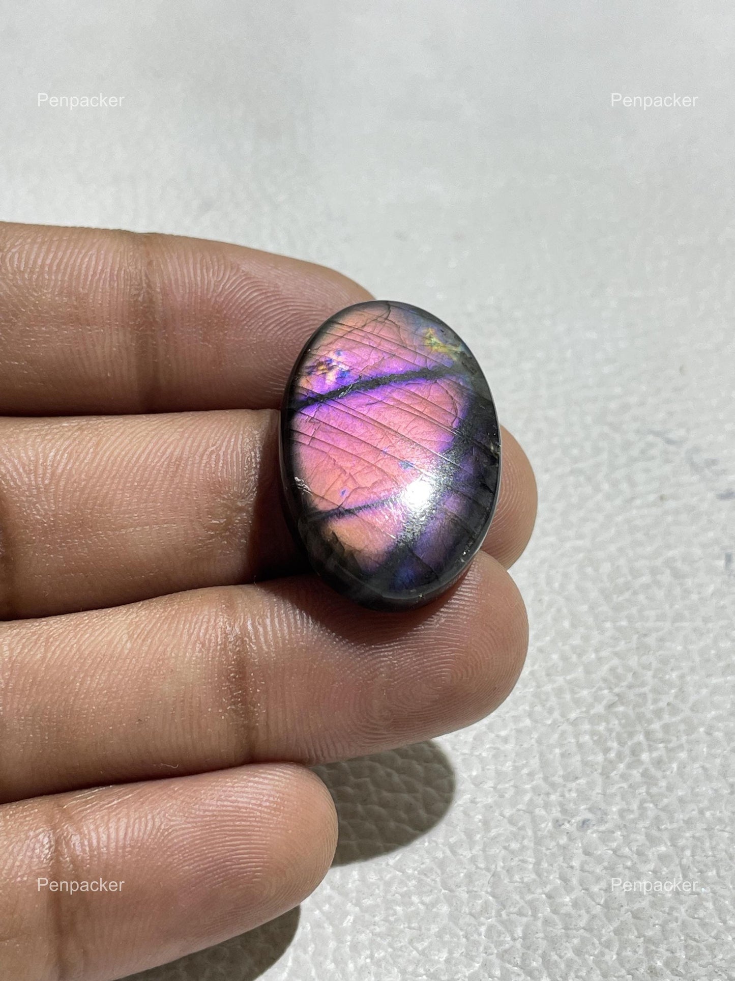 Purple Labradorite Cabochon: Natural Oval Loose Gemstone (33.50 Cts, 29x19x6 mm)