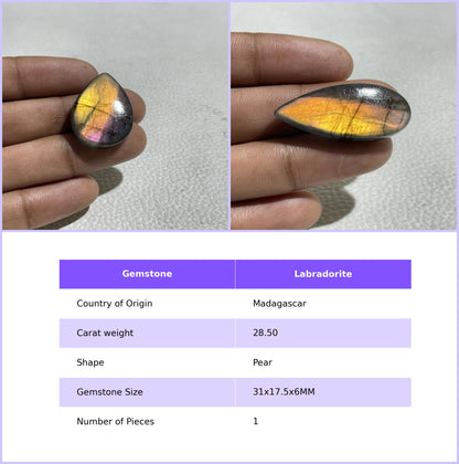 Natural Multicolor Labradorite Pear Cabochon, Artisan Jewelry Stone