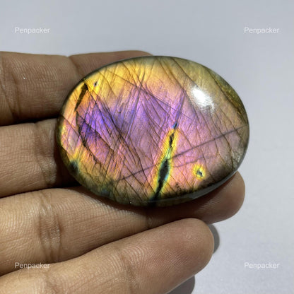 Natural Multicolor Labradorite Oval Cabochon, 49x41x6 mm, Loose Gemstone for Jewelry Making