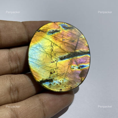Natural Multicolor Labradorite Oval Cabochon, 49x41x6 mm, Loose Gemstone for Jewelry Making