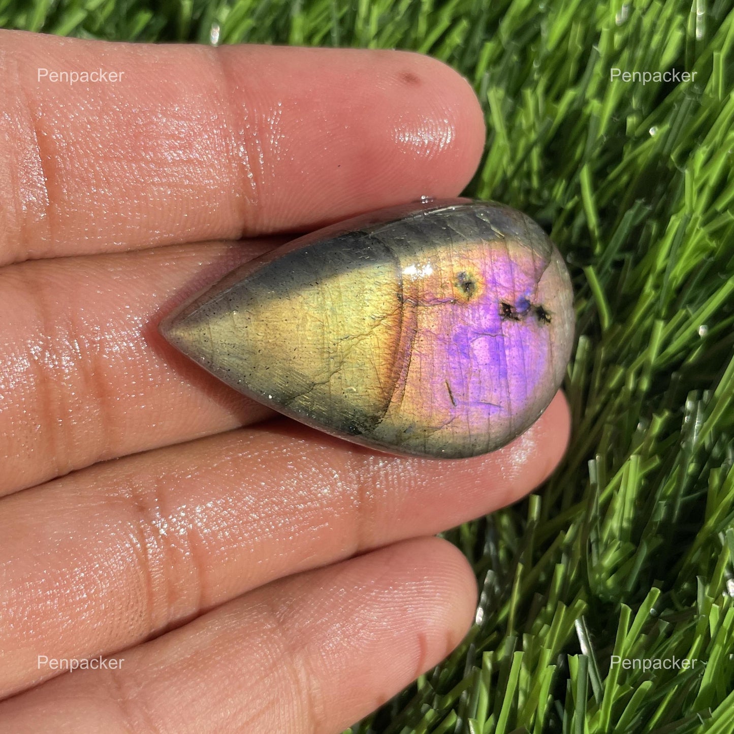Purple Labradorite Cabochon: Multicolor Pear Gemstone, Madagascar Origin