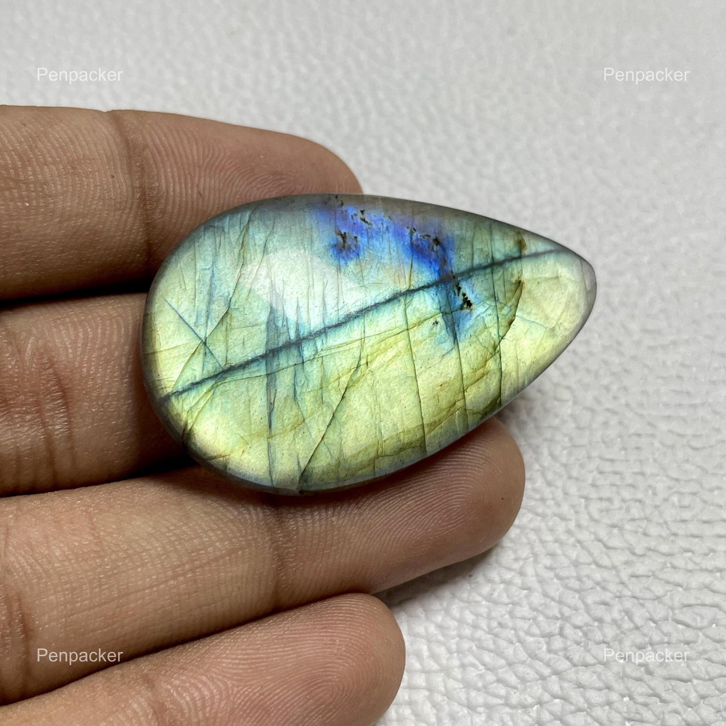 Labradorite Palm Stone, Flat Back Cabochon For Jewelry Making (48x28x6.5 mm)