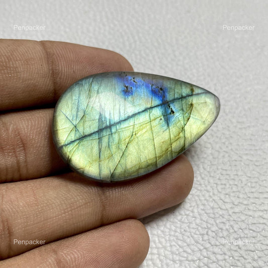 Labradorite Palm Stone, Flat Back Cabochon For Jewelry Making (48x28x6.5 mm)