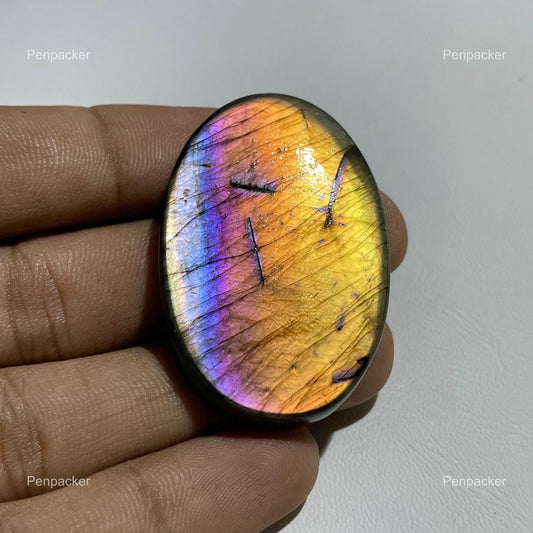 Natural Purple Labradorite Cabochon: Multicolor Oval Gemstone, 91.60 Cts