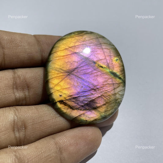 Oval Purple Labradorite Cabochon: Natural Multicolor Gemstone (49x41x6 mm)