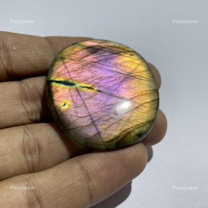 Natural Multicolor Labradorite Oval Cabochon, 49x41x6 mm, Loose Gemstone for Jewelry Making