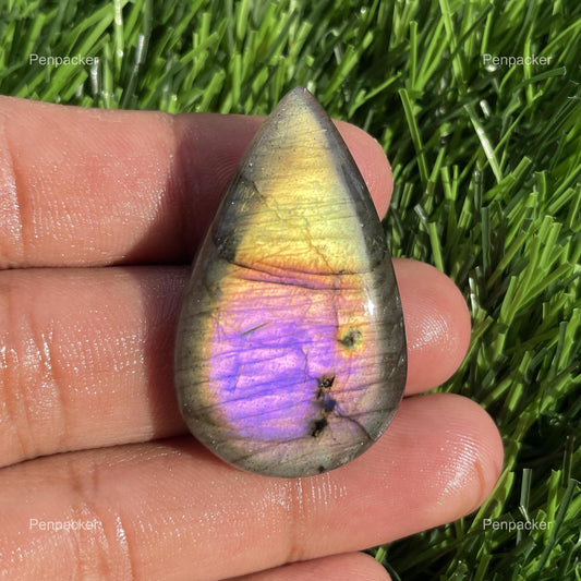 Purple Labradorite Cabochon: Multicolor Pear Gemstone, Madagascar Origin