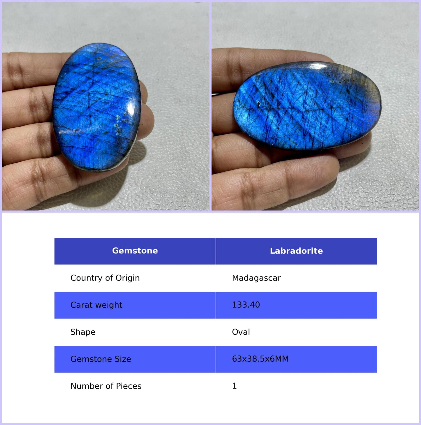 Natural Blue Labradorite Oval Cabochon, Craft Gemstone