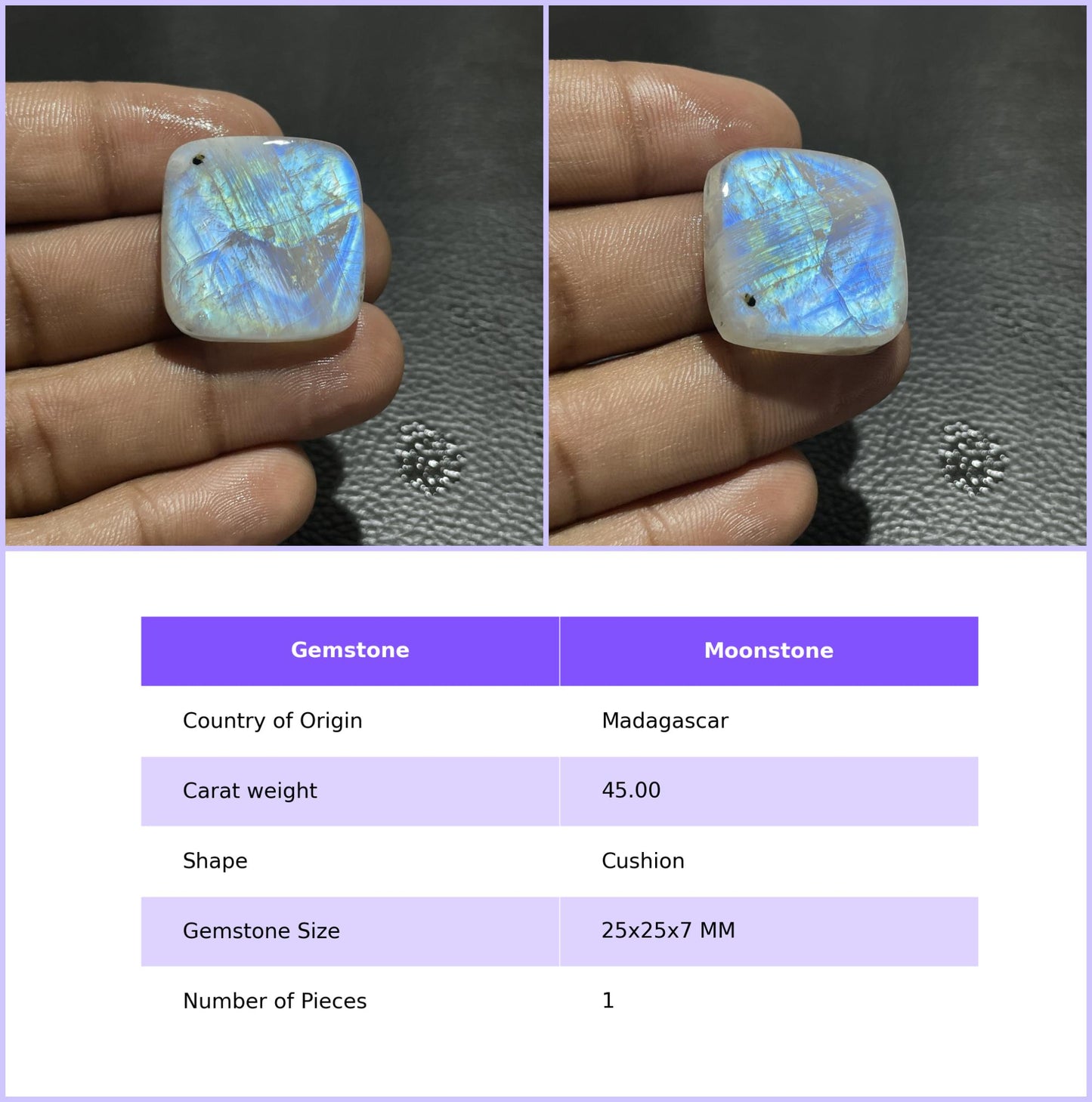 Natural Multicolor Moonstone Cushion Cabochon, Loose Gemstone for Jewelry Making