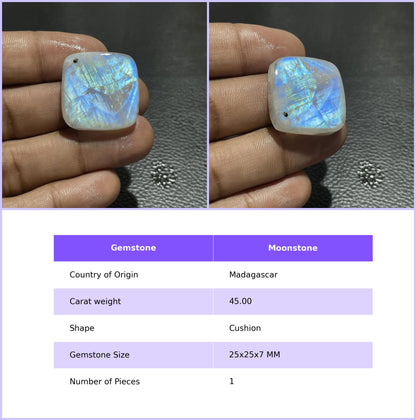 Natural Multicolor Moonstone Cushion Cabochon, Loose Gemstone for Jewelry Making