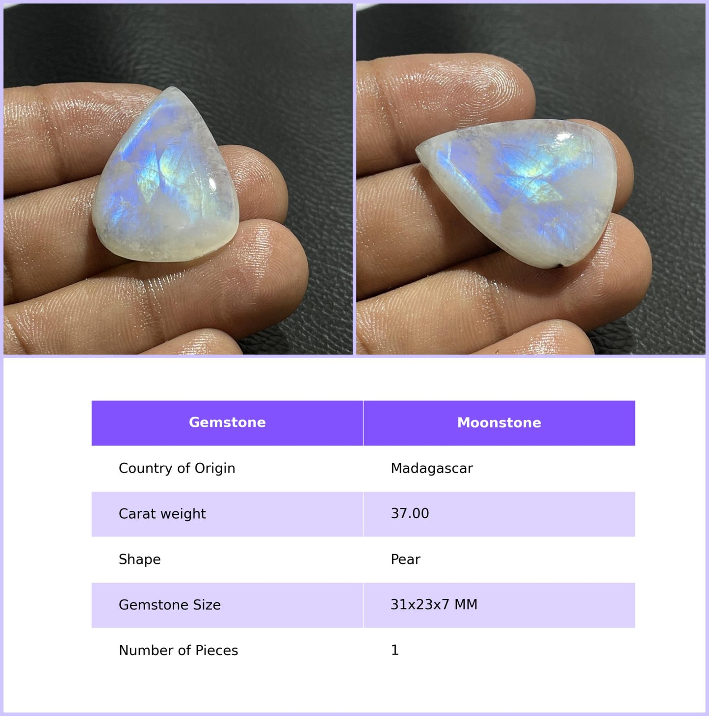 Natural Multicolor Moonstone Cushion Cabochon, Loose Gemstone for Jewelry Making
