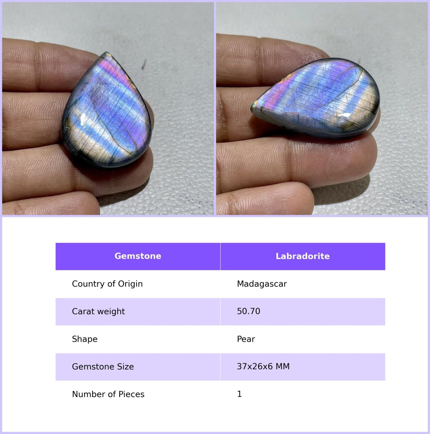 Multicolor Labradorite Pear Cabochon, Pendant Setting Stone