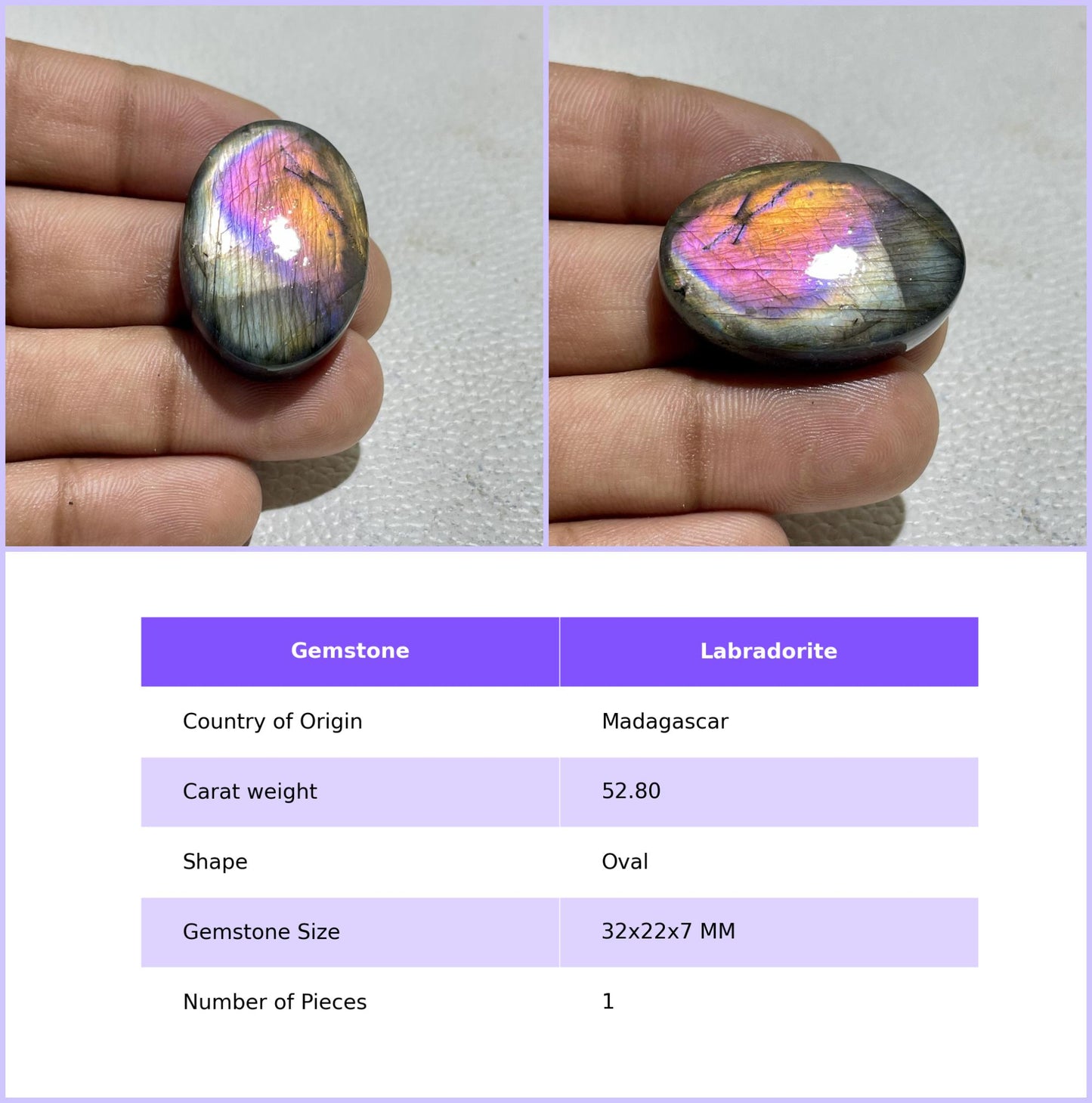 Natural Labradorite Oval Cabochon, Loose Gemstone for Jewelry Making