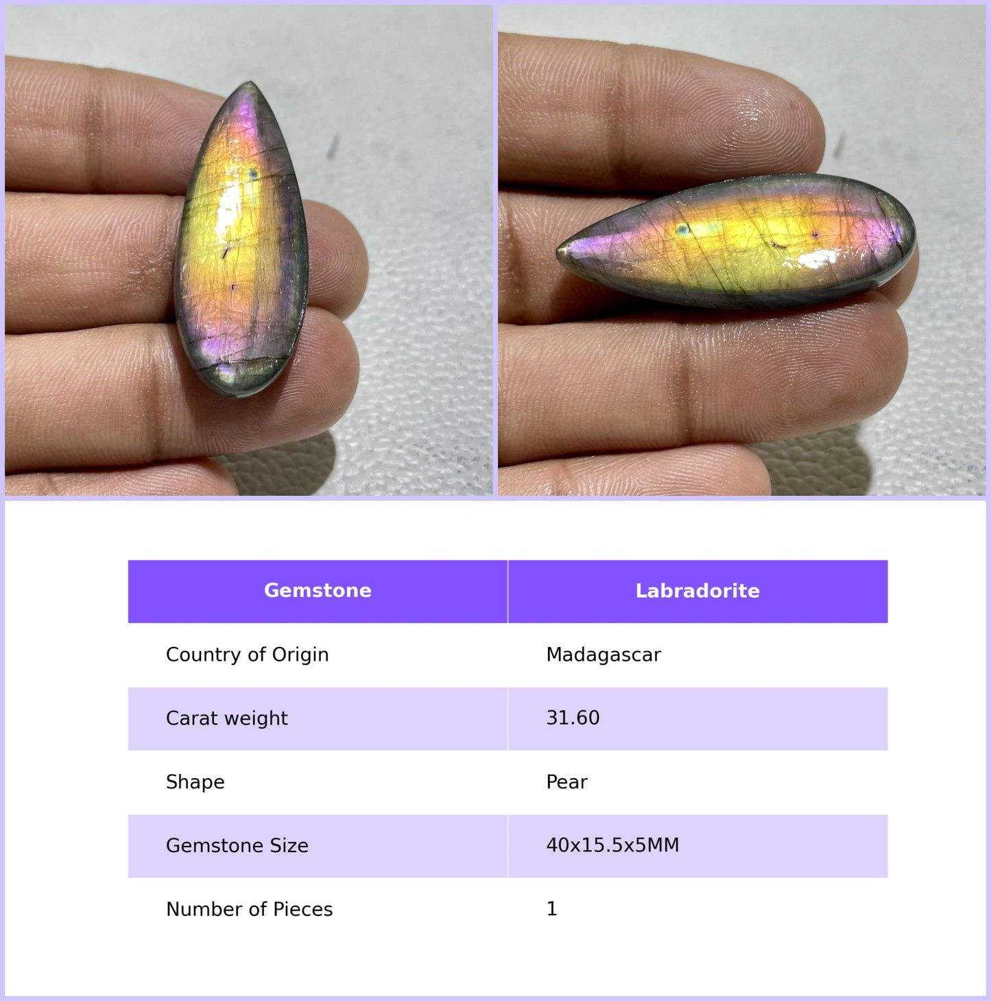 Multicolor Labradorite Pear Cabochon, Wire Wrap Gemstone