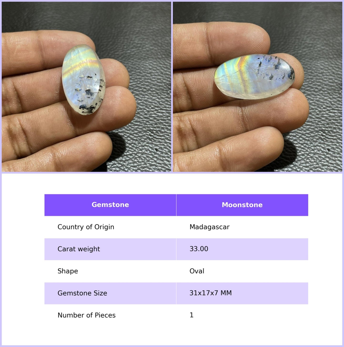 Natural Multicolor Moonstone Oval Cabochon, Loose Gemstone for Jewelry Making