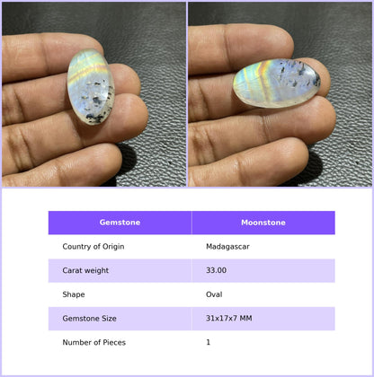 Natural Multicolor Moonstone Oval Cabochon, Loose Gemstone for Jewelry Making
