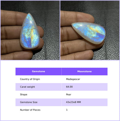 Natural Multicolor Moonstone Cushion Cabochon, Loose Gemstone for Jewelry Making