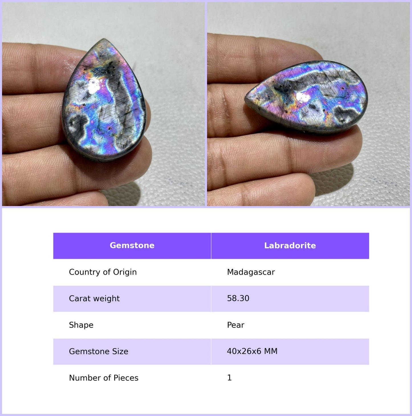 Multicolor Labradorite Pear Cabochon, Pendant Setting Stone