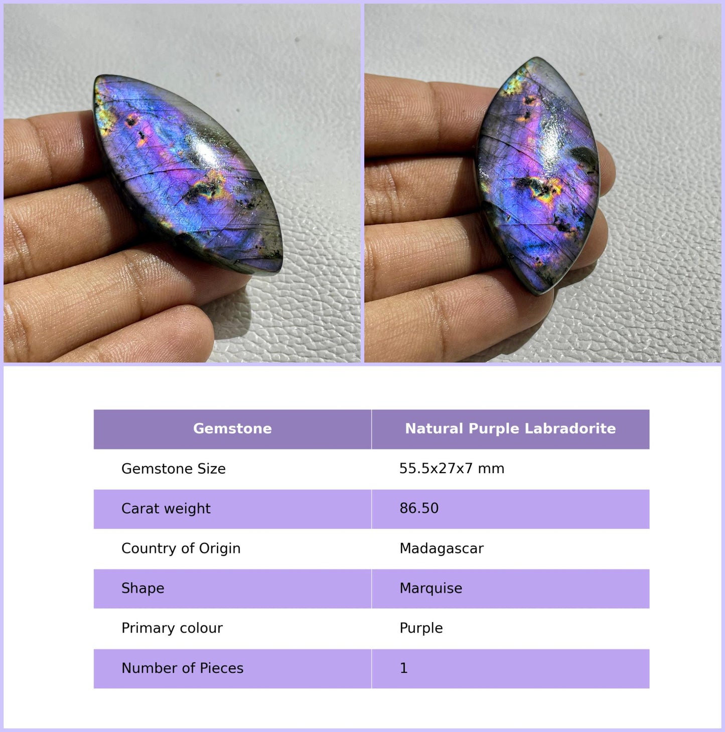 Natural Purple Labradorite Pear Cabochon, Wire Wrap Gemstone