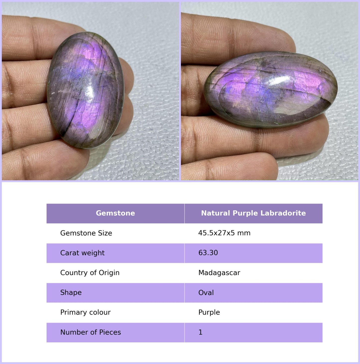 Natural Purple Labradorite Oval Cabochon, Pendant Setting Stone