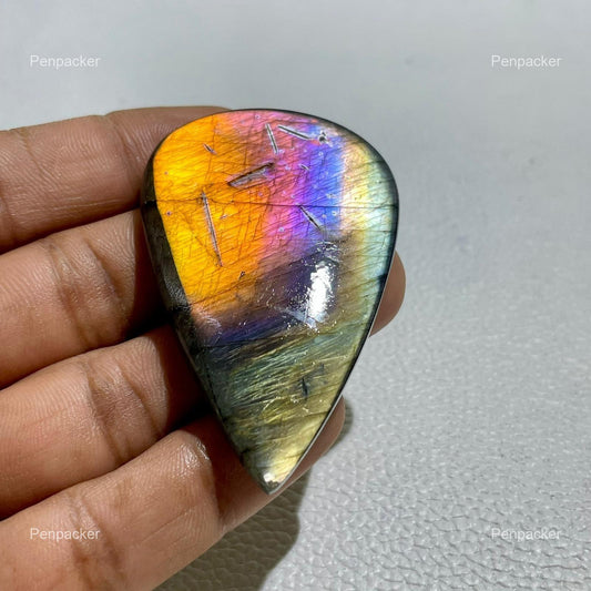 Multi-Color Labradorite Cabochon: Pear Shape Natural Loose Gemstone