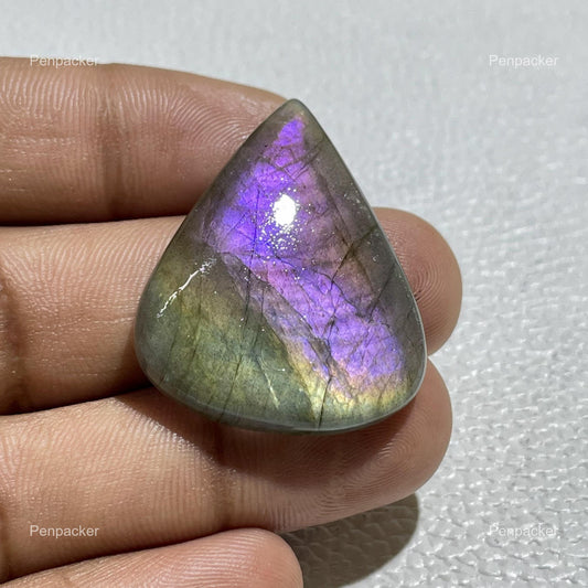 Natural Purple Labradorite Cabochon: Pear Gemstone for Jewelry