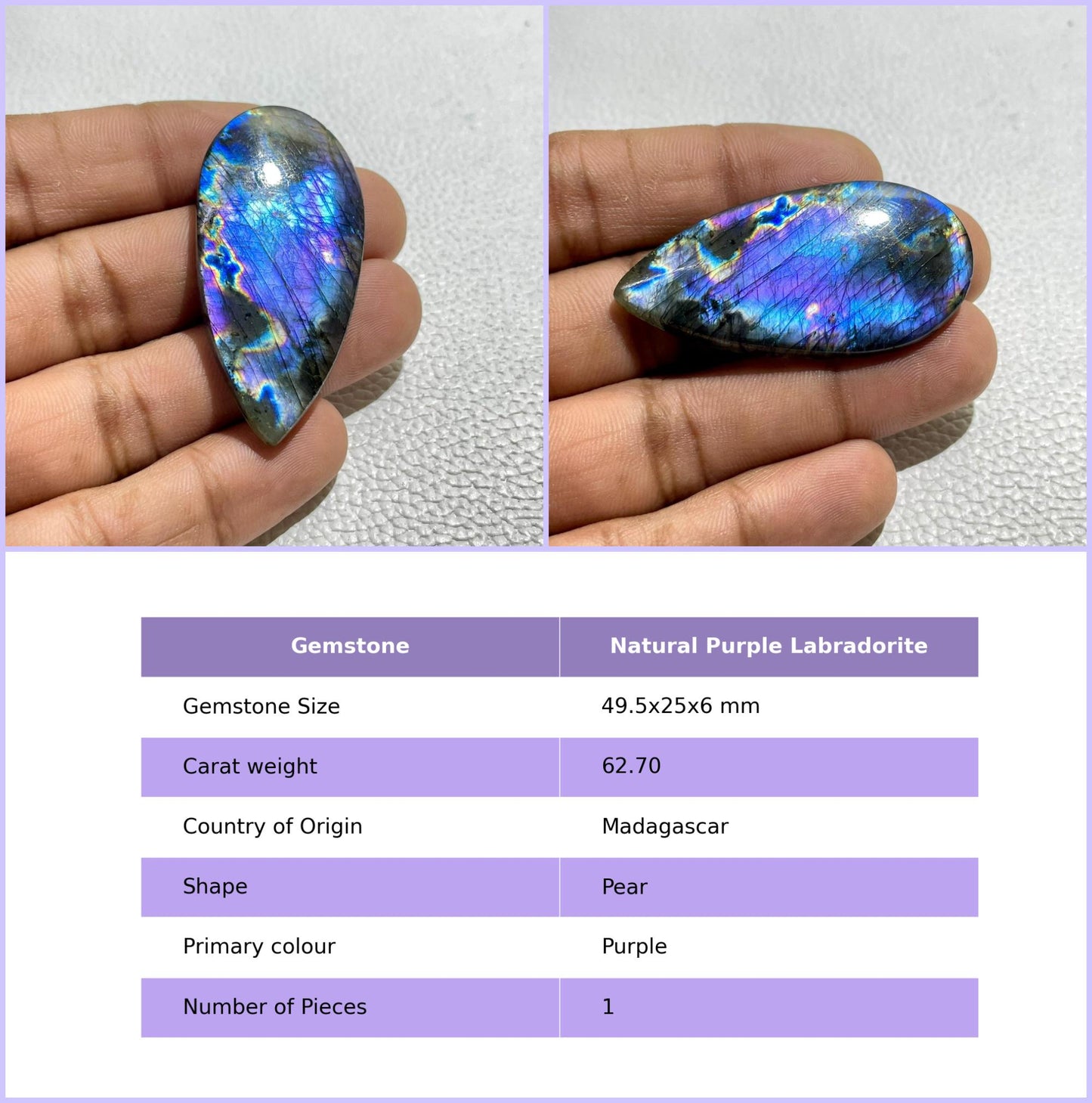 Natural Purple Labradorite Pear Cabochon, Wire Wrap Gemstone