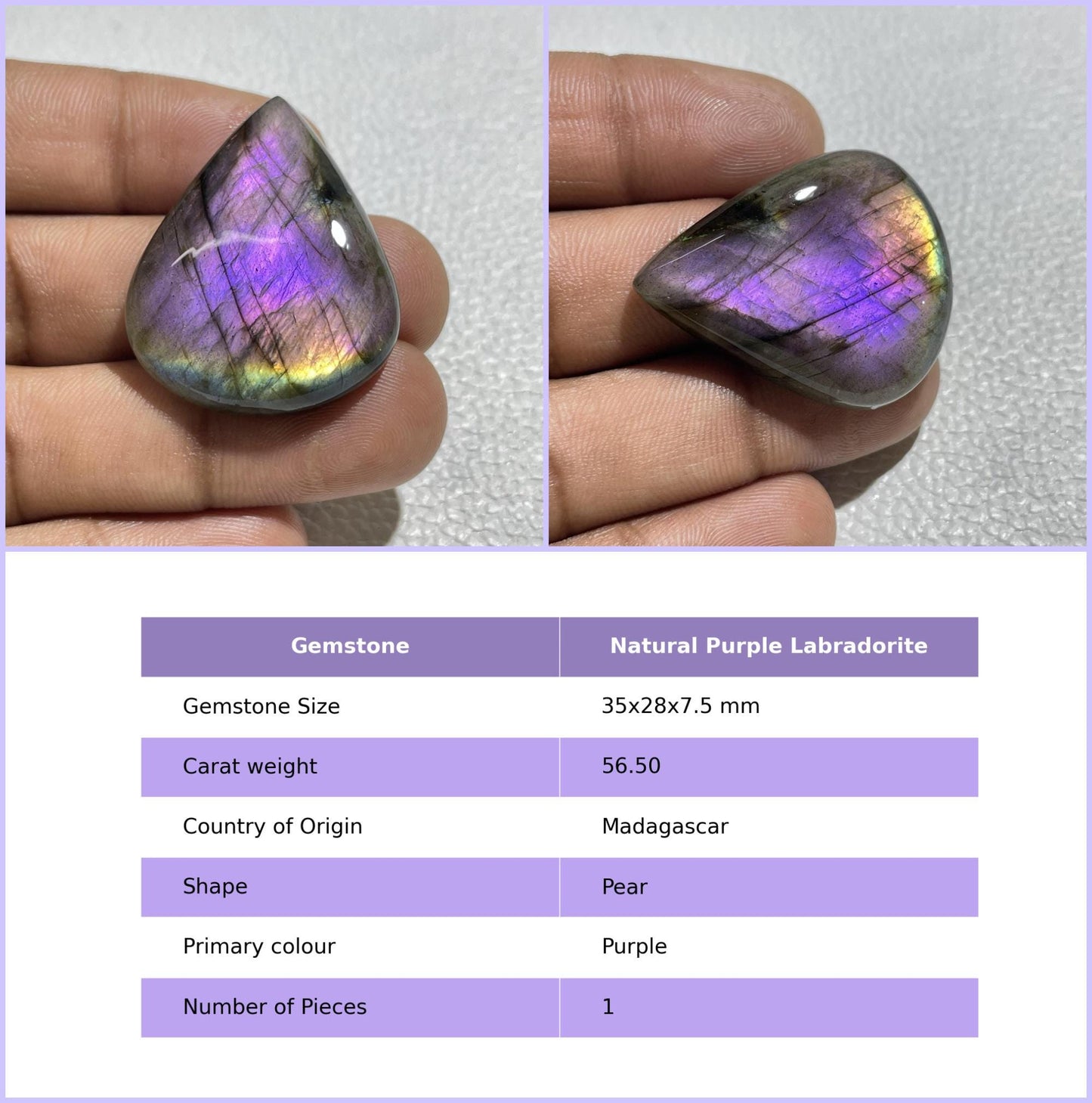 Natural Purple Labradorite Oval Cabochon, Pendant Setting Stone