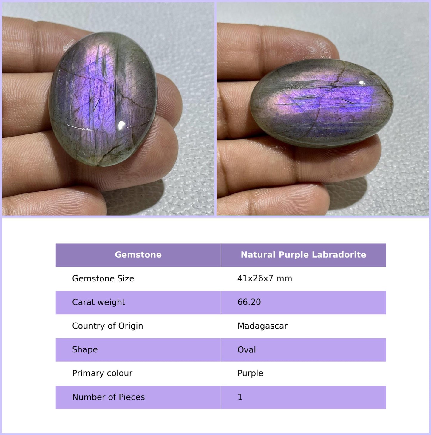 Natural Purple Labradorite Oval Cabochon, Pendant Setting Stone