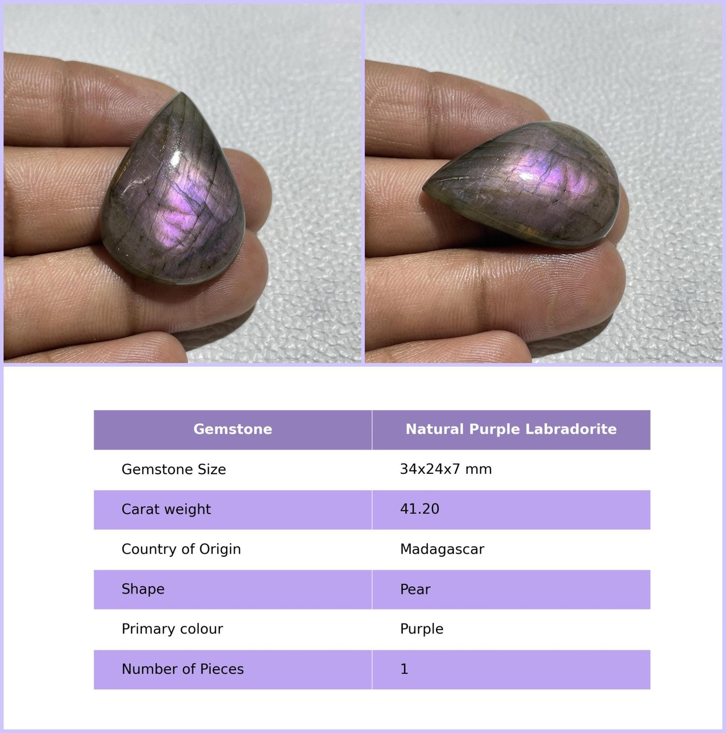 Natural Purple Labradorite Oval Cabochon, Pendant Setting Stone