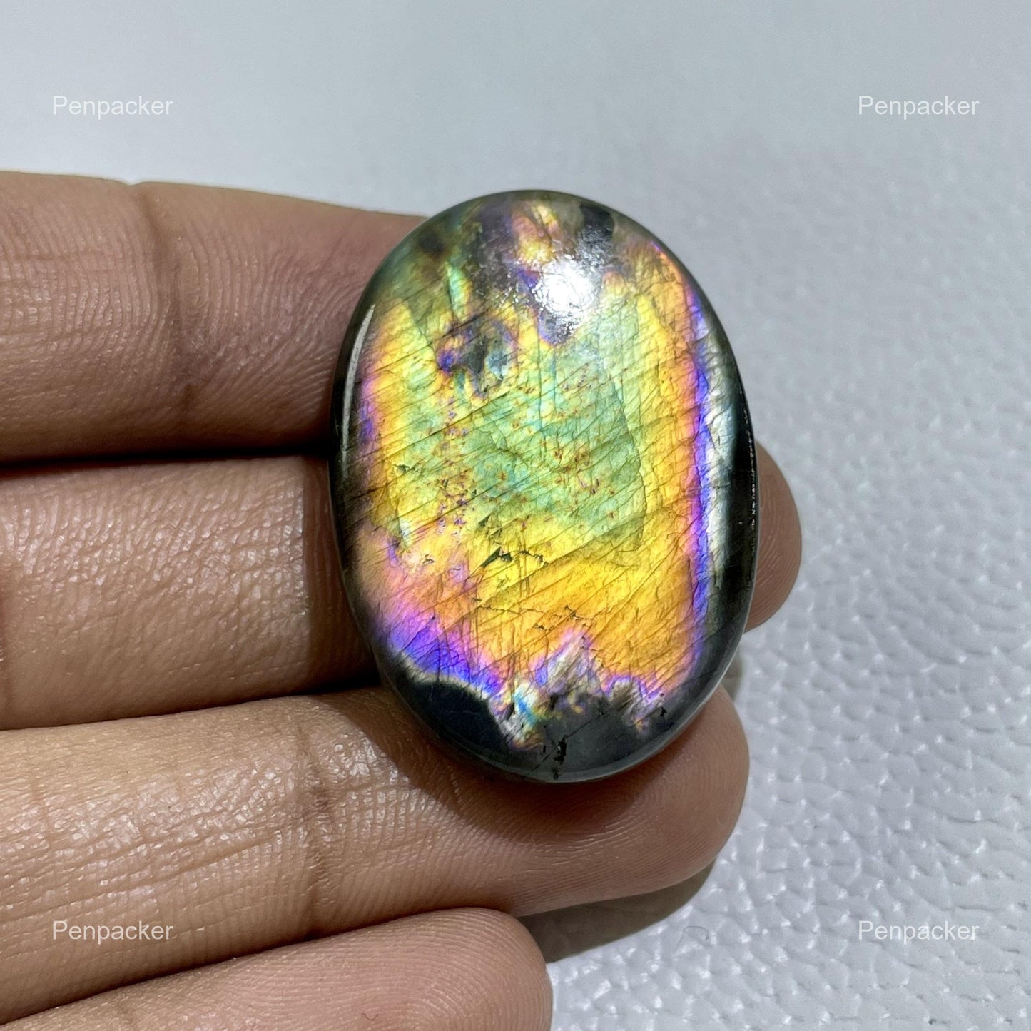 Natural Labradorite Gemstone: Multicolor Oval Cabochon