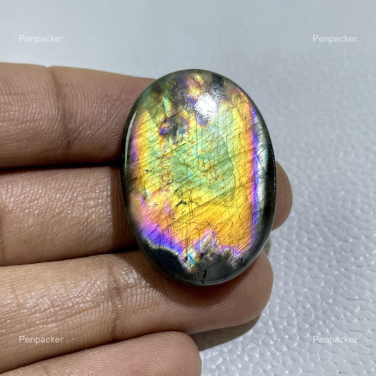 Natural Labradorite Gemstone: Multicolor Oval Cabochon