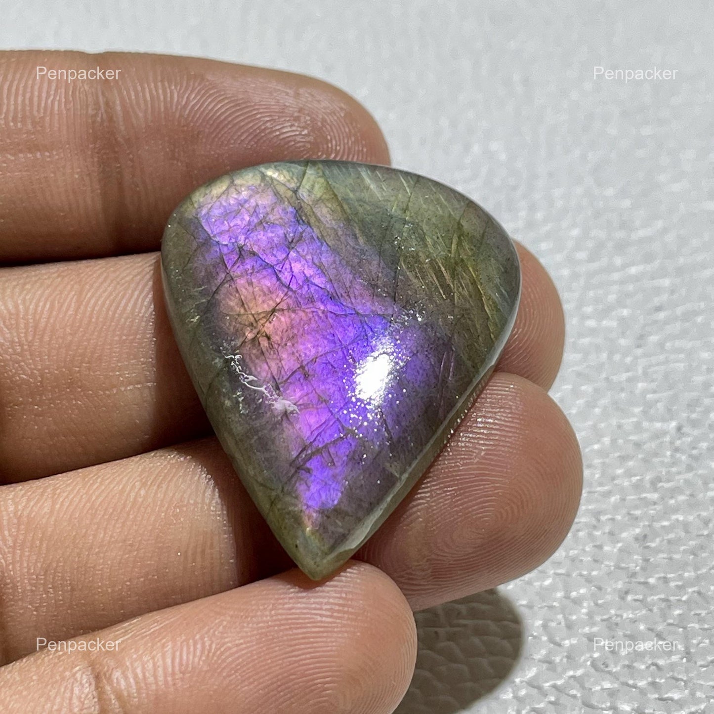 Natural Purple Labradorite Cabochon: Pear Gemstone for Jewelry