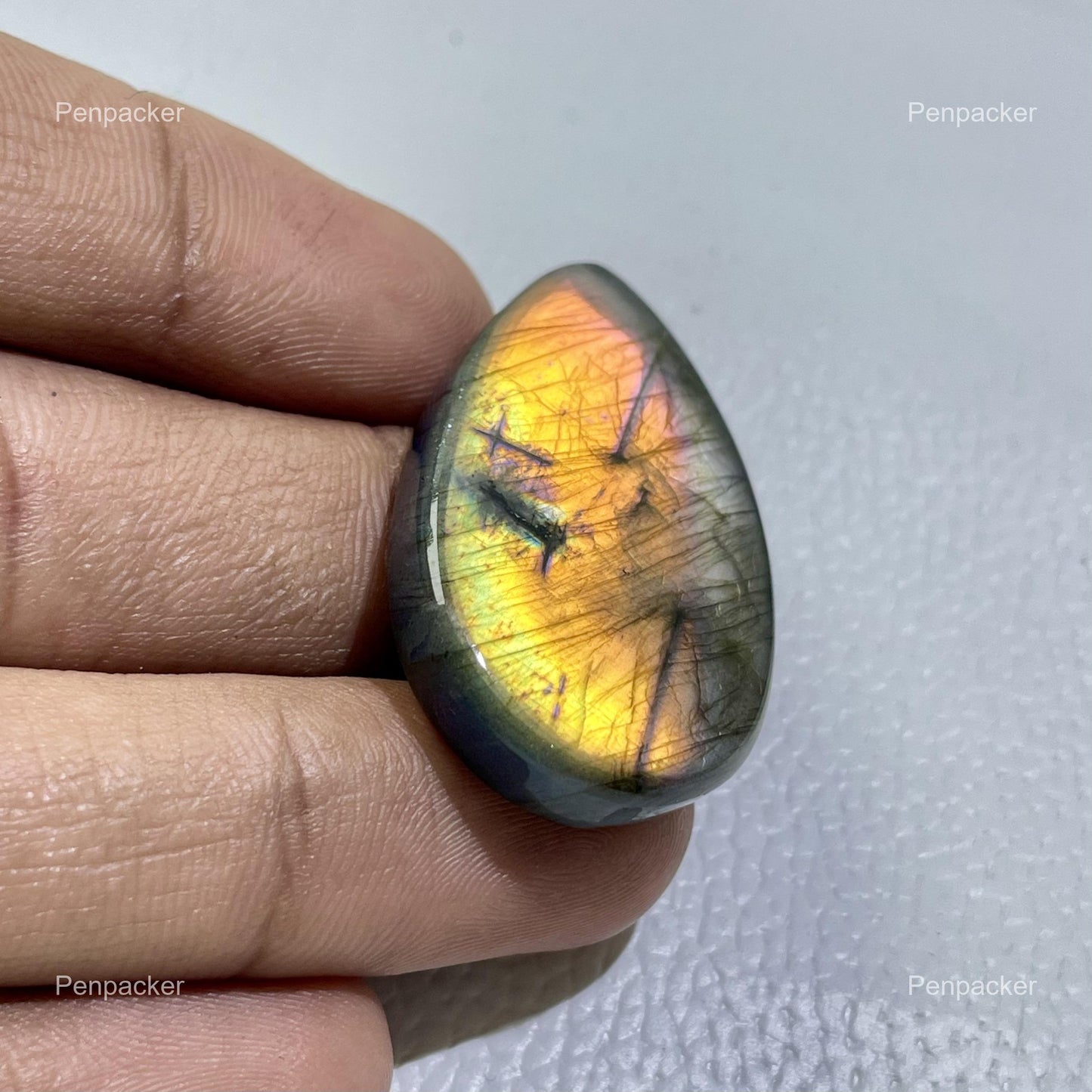 Multicolor Pear Labradorite Cabochon: Natural Gemstone for Jewelry