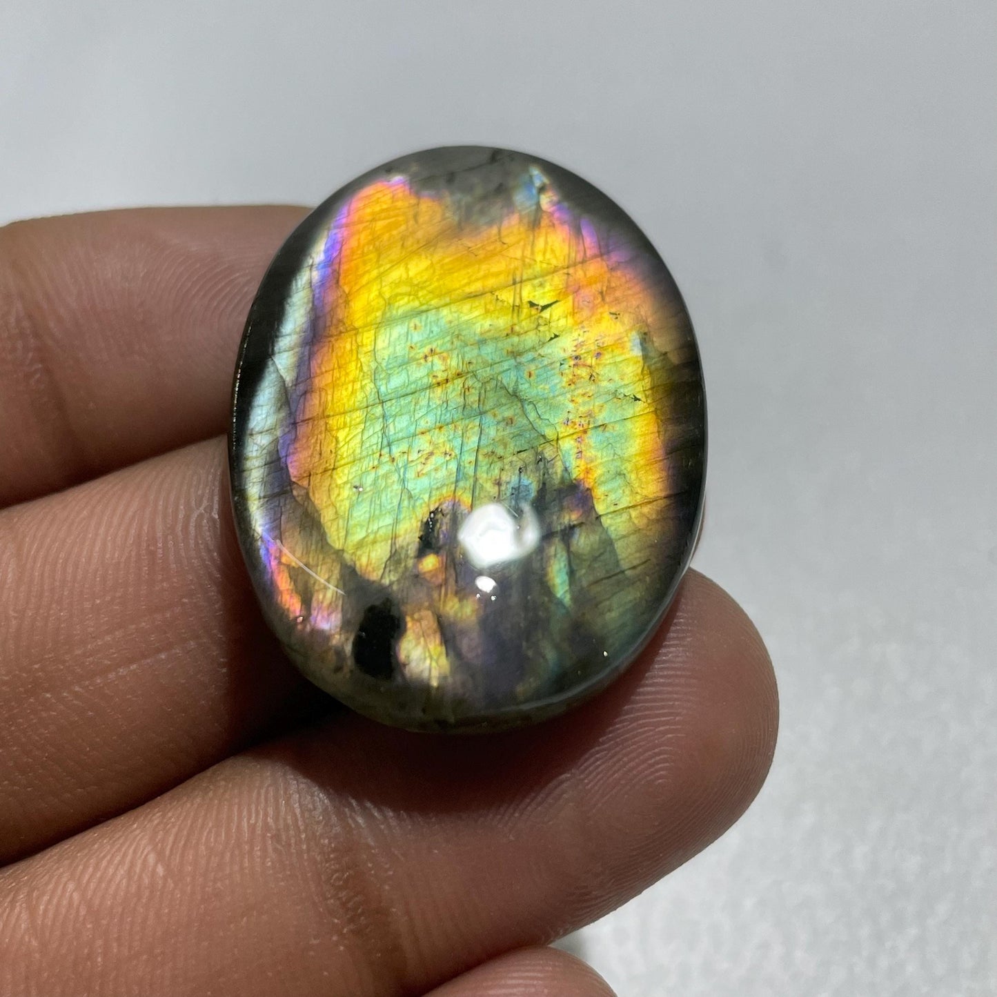 Natural Multicolor Labradorite Oval Cabochon, 36x25.5x6 mm, 57.2 Cts, Loose Gemstone for Jewelry Making