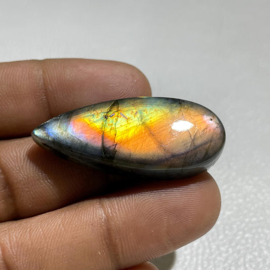 Real Labradorite Pear Cabochon: Multicolor Loose Gemstone, Madagascar