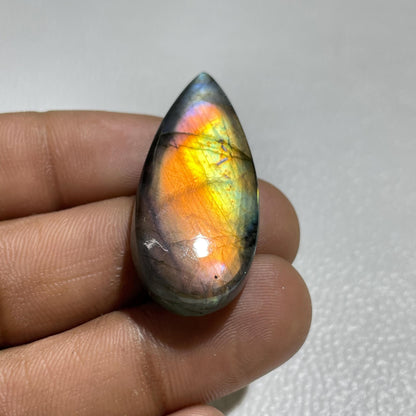 Multicolor Labradorite Pear Cabochon, - 41x17x7 mm, - 45.60, Loose Gemstone for Jewelry Making