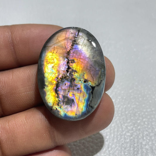 Oval Labradorite Cabochon: Multicolor Loose Gemstone (35x25x7 mm, 58.30 ct