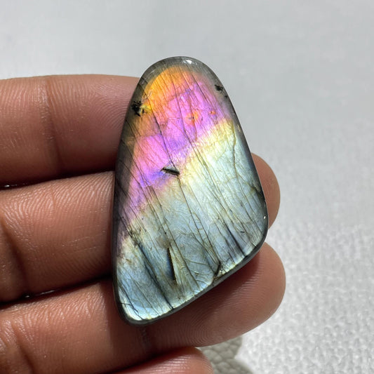 Natural Multicolor Labradorite Cabochon: Fancy Loose Gemstone (44.5x25x5 mm)