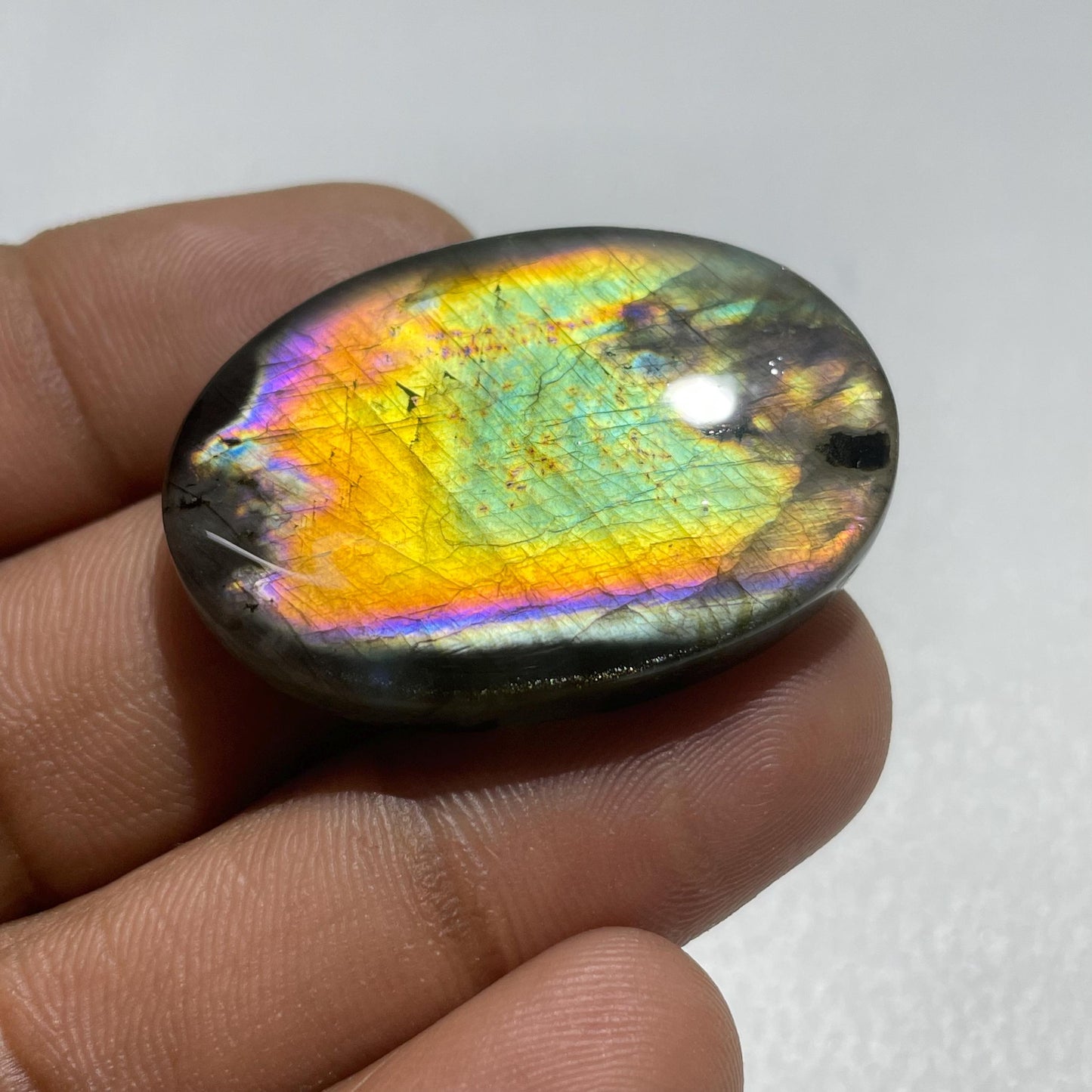 Natural Multicolor Labradorite Oval Cabochon, 36x25.5x6 mm, 57.2 Cts, Loose Gemstone for Jewelry Making
