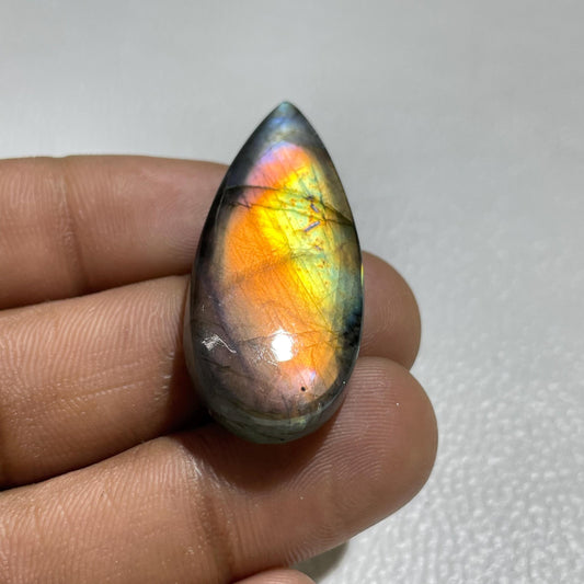 Real Labradorite Pear Cabochon: Multicolor Loose Gemstone, Madagascar