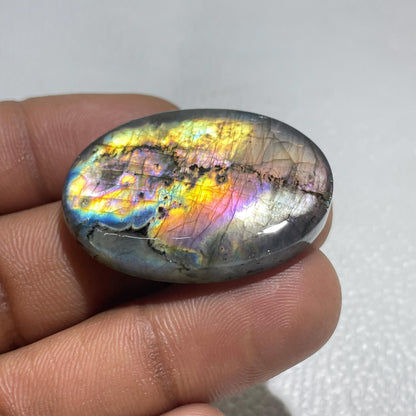 Multicolor Labradorite Oval Cabochon, 35x25x7 mm, 58.30 ct, Loose Gemstone for Jewelry Making