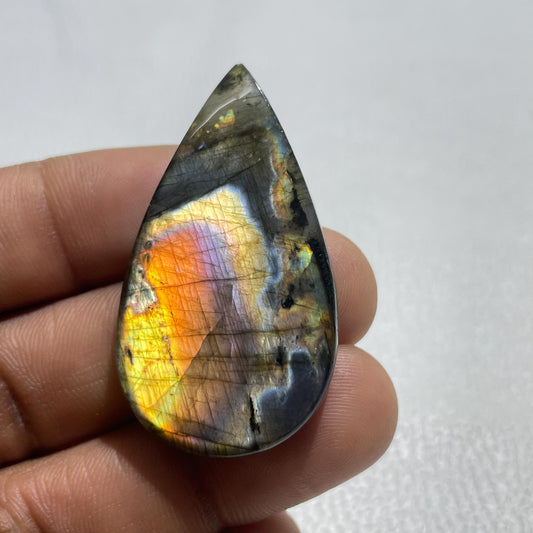 Multicolor Labradorite Pear Cabochon: Healing Crystal Gemstone (46x26x7mm, 66cts)