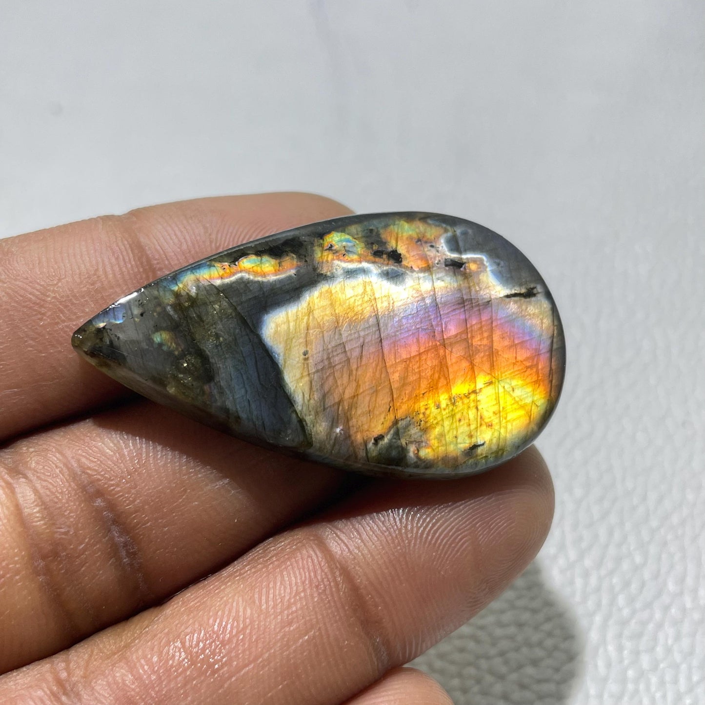Multicolor Labradorite Pear Cabochon, 46x26x7mm, 66cts, Loose Gemstone for Jewelry Making
