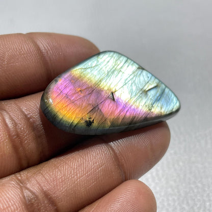 Natural Multicolor Labradorite Cabochon: Fancy Loose Gemstone (44.5x25x5 mm)