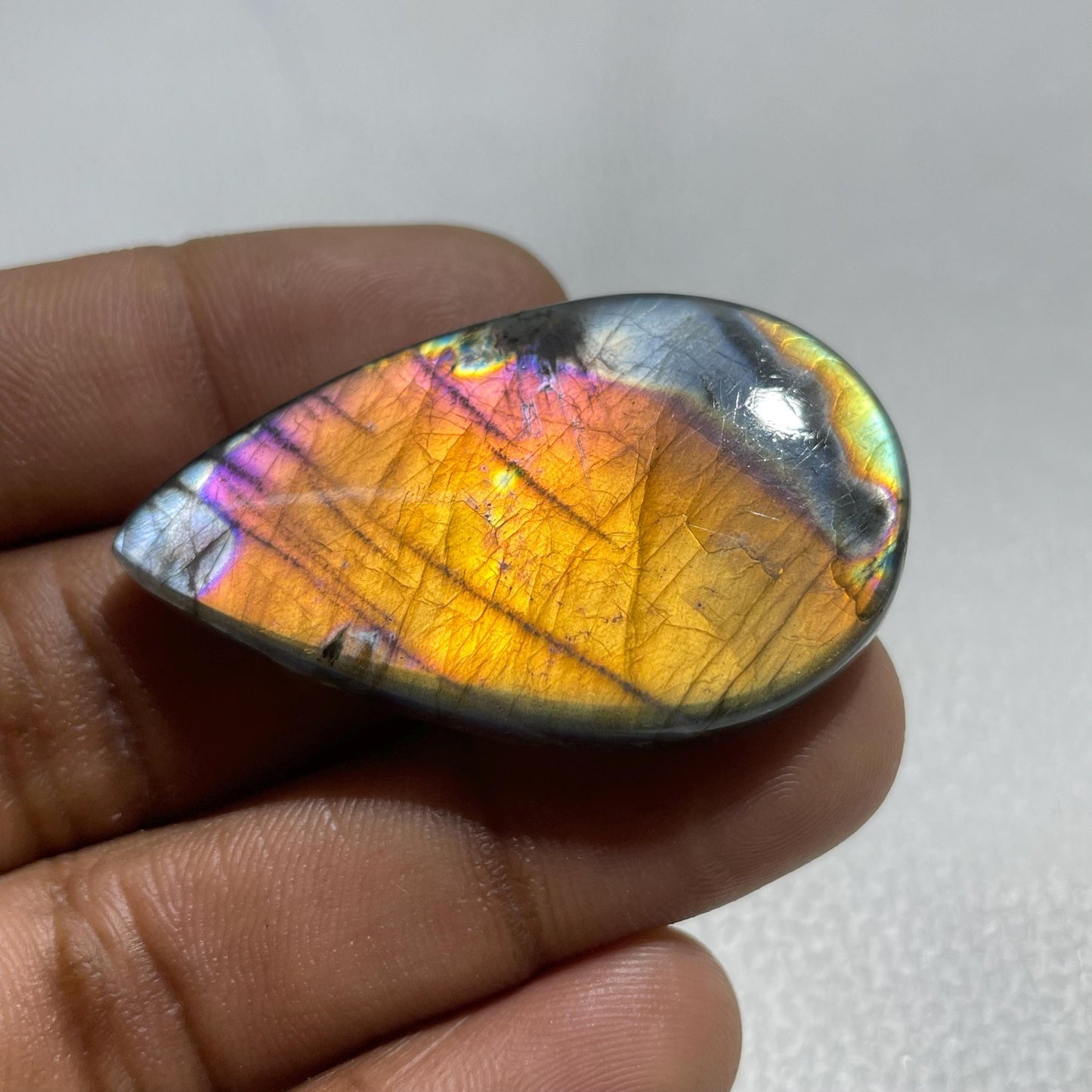 Natural Multicolor Labradorite Pear Cabochon, 45.5x27x6.5 MM, Loose Gemstone for Jewelry Making