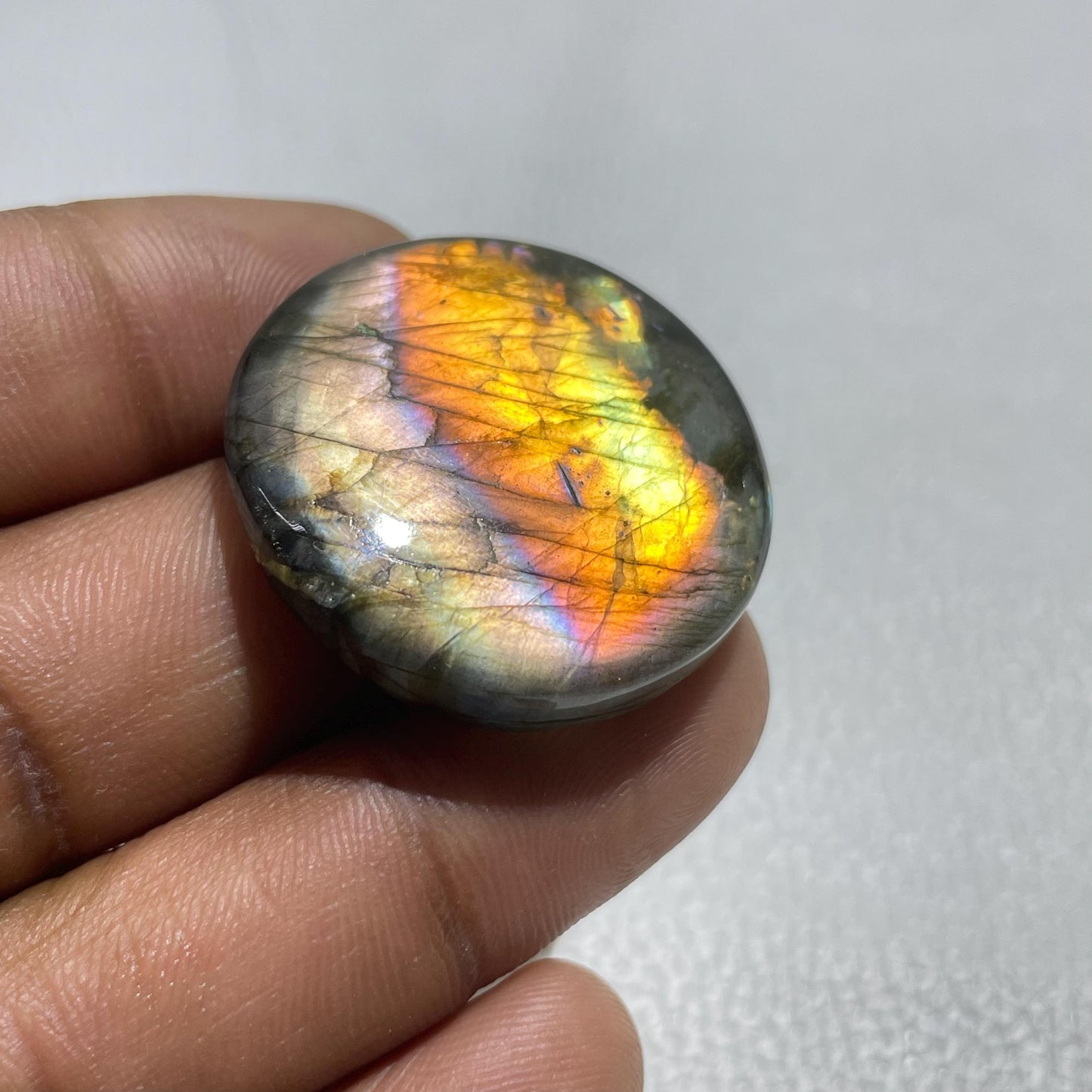 Natural Multicolor Labradorite Round Cabochon, 31x31x7 MM, 62.1 Cts, Loose Gemstone for Jewelry Making