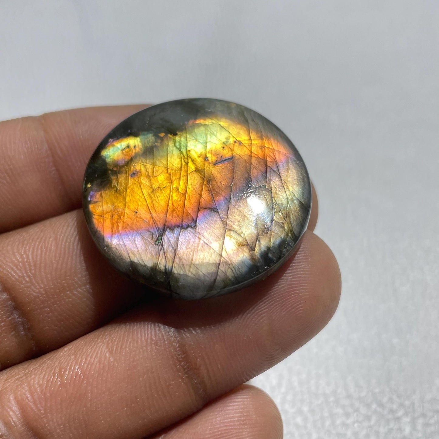 Natural Multicolor Labradorite Round Cabochon, 31x31x7 MM, 62.1 Cts, Loose Gemstone for Jewelry Making
