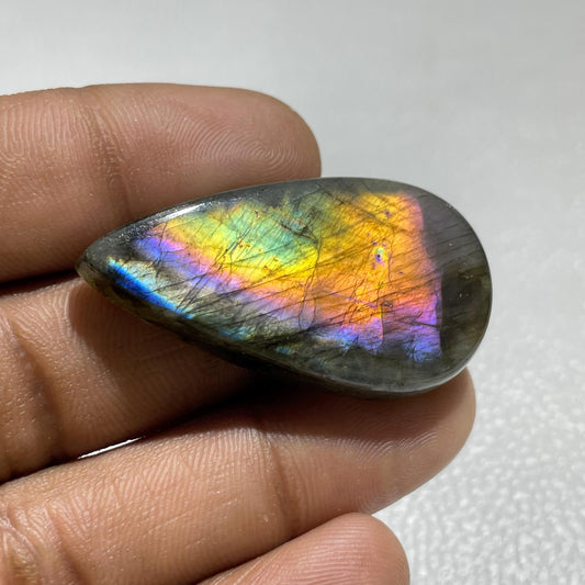 Flashy Labradorite Gemstone – Pear Cabochon, Handmade Polish (42x22.5mm)