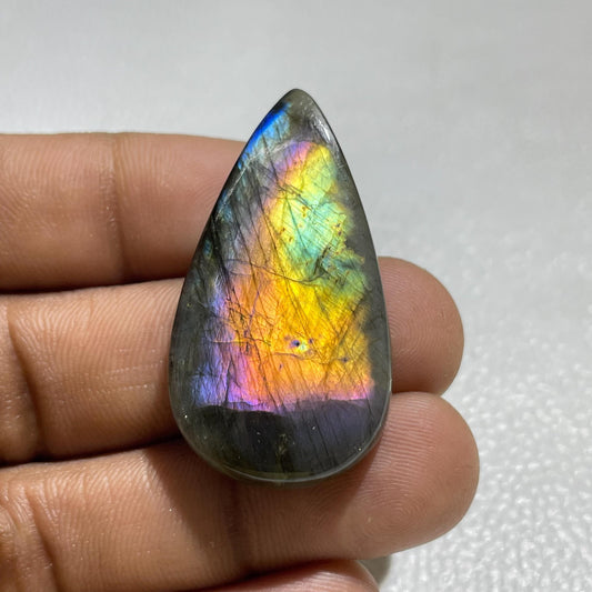 Flashy Labradorite Gemstone – Pear Cabochon, Handmade Polish (42x22.5mm)